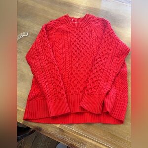 J. Crew Bright Red Cable-Knit Crewneck Sweater
